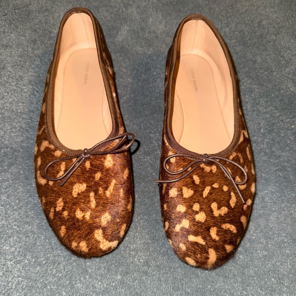 Mansur Gavriel Calf Hair Brown Leopard Print Women's Dream Ballerina Flats